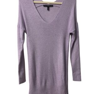 White House black market Cashmere Blend Lilac V-Neck Ribbed Tunic Sweater Size S